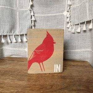Indiana Cardinal Painted Wood Block Sign/Decor Accent